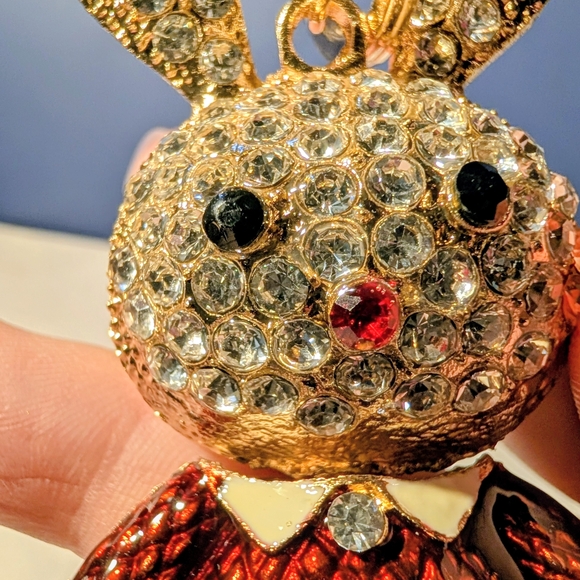 Sparkle Bunny Red & Gold Keychain/ Bag Charm Body & Head Move - Picture 3 of 5